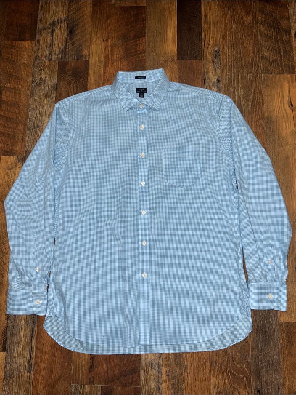 J.Crew Thompson Stretch Wrinkle Free Blue Gingham Dress Shirt XL 17-17.5